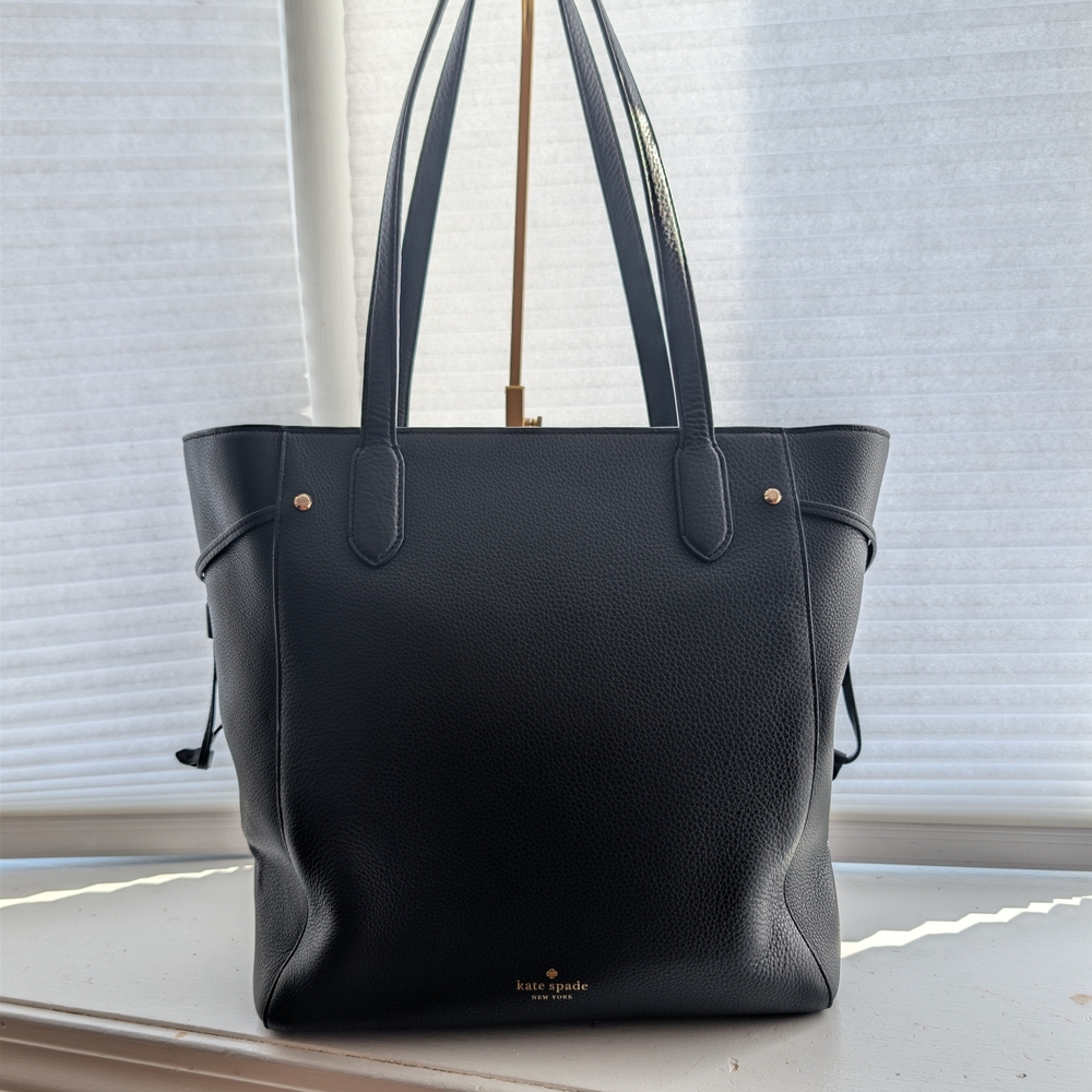 Kate Spade Black Leather Marti Large Shoulder Tote Bag Minimal EUC - Picture 5 of 11
